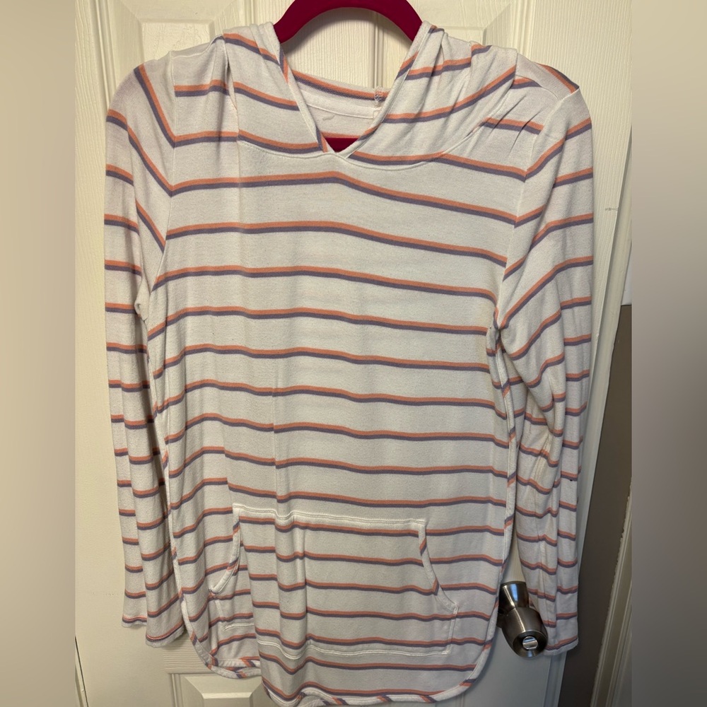 Market & Spruce Salmon & Lavender Striped Hoodie